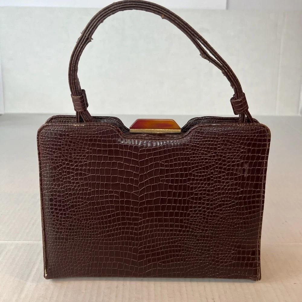 Vintage Gaymode Crocodile Or Alligator Purse Handbag‎ Bakelite Clasp
